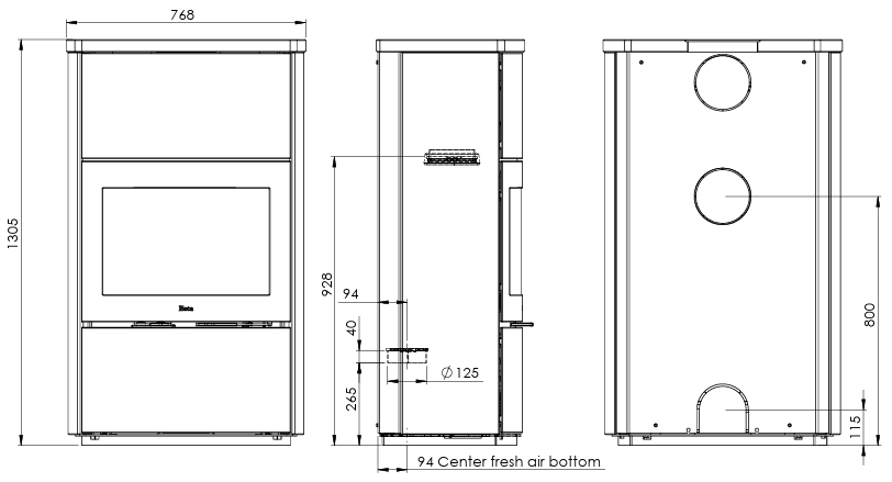 Heta Scan-line 1000S Complete Soapstone Including 2 Thermastones (7.7kW) Wood Burning Stove