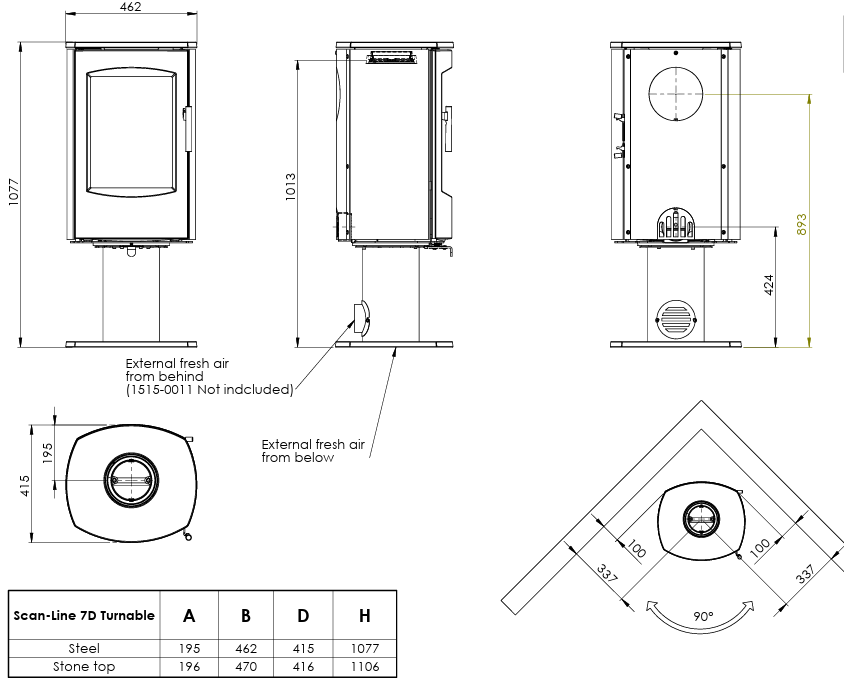 Heta Scan-line 7D Turntable with Blackwood Top (4.5kW) Wood Burning Stove