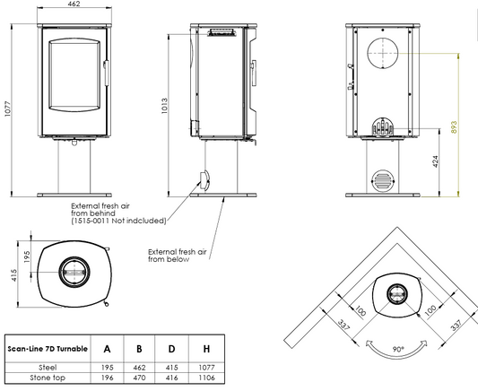 Heta Scan-line 7D Turntable with Blackwood Top (4.5kW) Wood Burning Stove