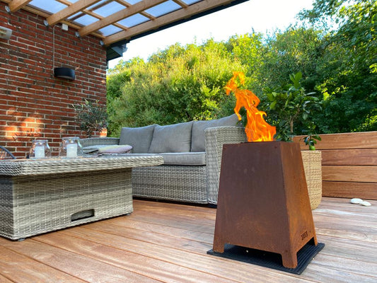 Quad outdoor pellet burner in Corten Steel