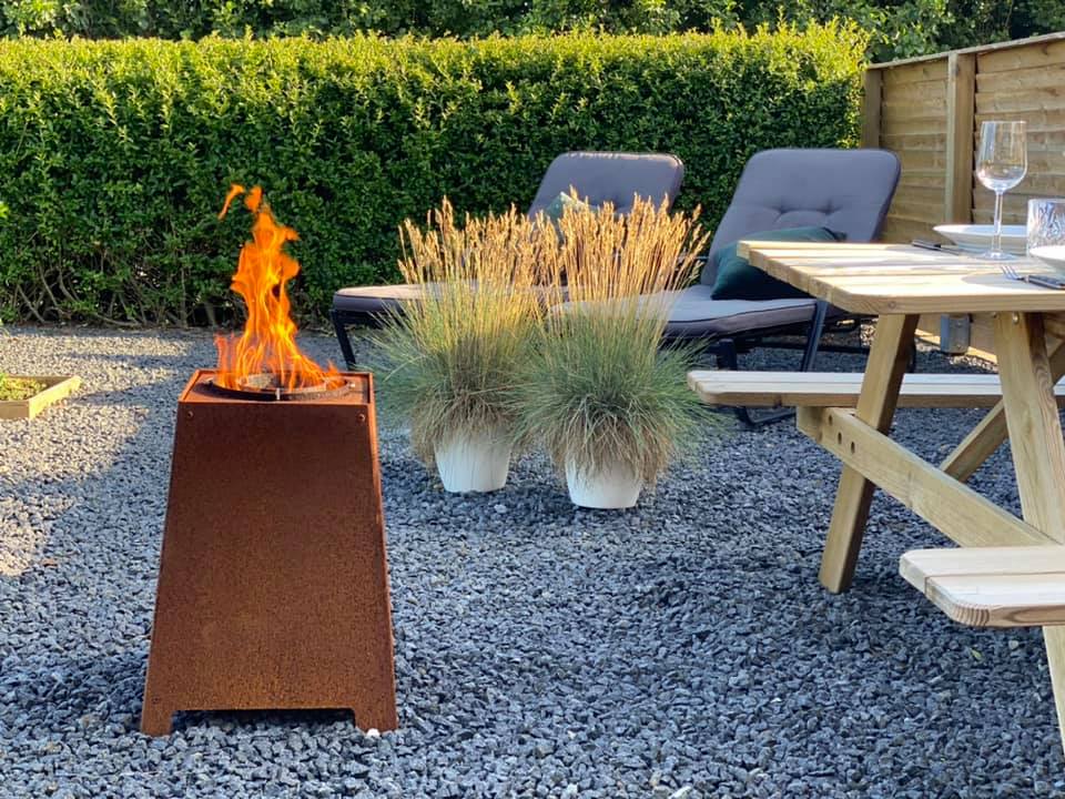 Quad outdoor pellet burner in Corten Steel