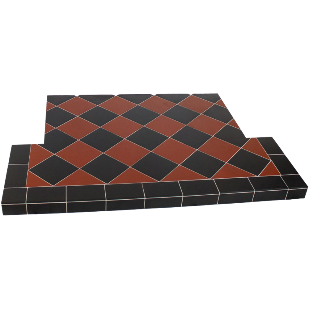 Diamond Quarry Tiled Hearth - Black & White / 1375mm x 381mm & 950mm x 450mm T-Shape