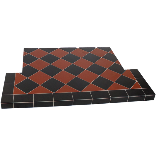 Diamond Quarry Tiled Hearth - Black & White / 1375mm x 381mm & 950mm x 450mm T-Shape