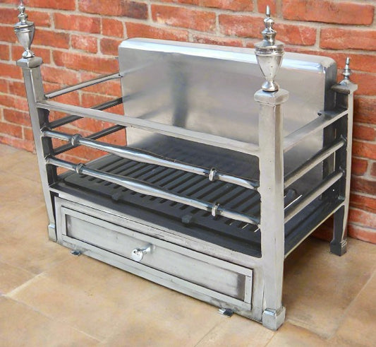 AT030P Neo-classical fire basket polished 22" x-11" x 19"