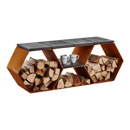 Trapezoidal and Hexagon wood storage in Corten Steel