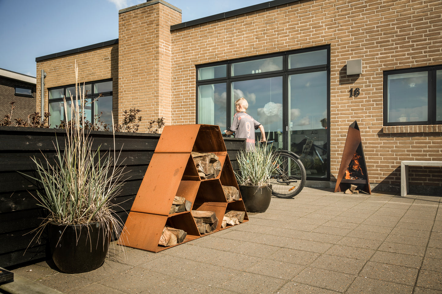 Trapezoidal and Hexagon wood storage in Corten Steel