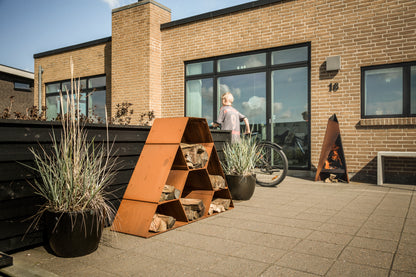Trapezoidal and Hexagon wood storage in Corten Steel